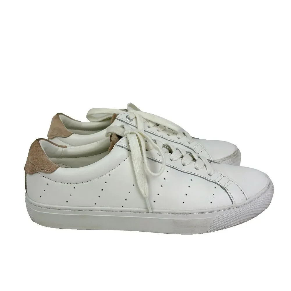 J.Crew Saturday Sneakers White w Nude Suede Detail Leather Tennis Shoe Trainer 8